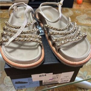 CHANEL Gray Sandals with Braided Straps